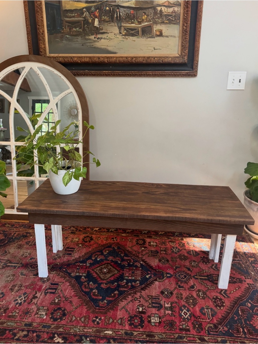 Rustic Wood Bench with White Legs - Brown/White